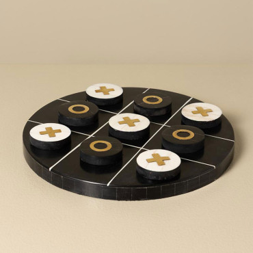 Jeu Morpion OXO Résine Laiton Blanc et Noir 26x4cm