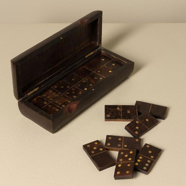 Boîte de Dominos Bois de Manguier Laiton 5x20x8cm