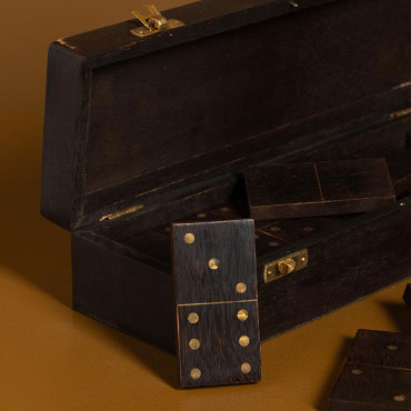 Boîte de Dominos Bois de Manguier Résine Doré 30x5x7cm