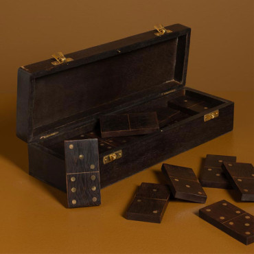Boîte de Dominos Bois de Manguier Résine Doré 30x5x7cm