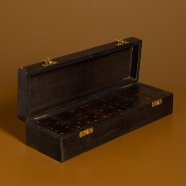 Boîte de Dominos Bois de Manguier Résine Doré 30x5x7cm