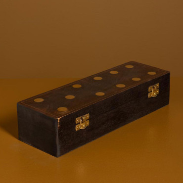 Boîte de Dominos Bois de Manguier Résine Doré 30x5x7cm