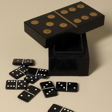 Boîte de Dominos Couvercle Domino Résine Doré et Noir 13x6x6cm