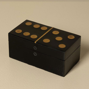 Boîte de Dominos Couvercle Domino Résine Doré et Noir 13x6x6cm