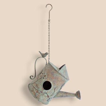 Nichoir oiseaux arrosoir fer 22x19x33cm