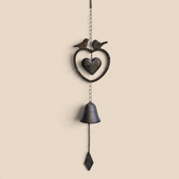 Clochette carillon coeur fonte 63x13x7cm