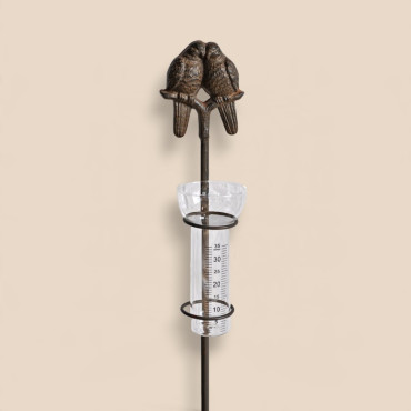 Pluviomètre jardin couple oiseaux fonte 10x10x112cm