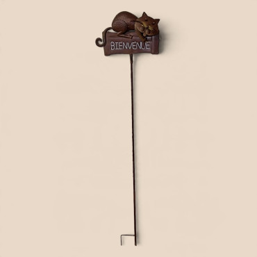 Tuteur Chat Bienvenue Fer Marron 31x7x130cm