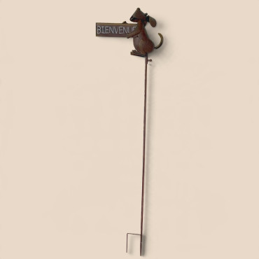 Tuteur Chien Bienvenue Fer Marron 32x10x132 cm