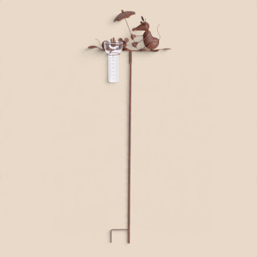 Pluviomètre Souris à l'Ombrelle Métal Rouillé 32x22x119cm