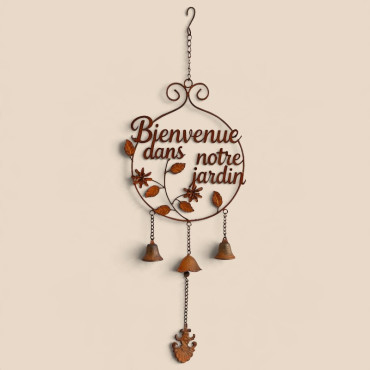 Cloche carillon Bienvenue au jardin 27x6x80cm
