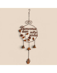 Cloche carillon Bienvenue au jardin 27x6x80cm