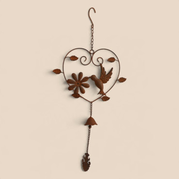 Cloche carillon coeur oiseau 33x6x71cm