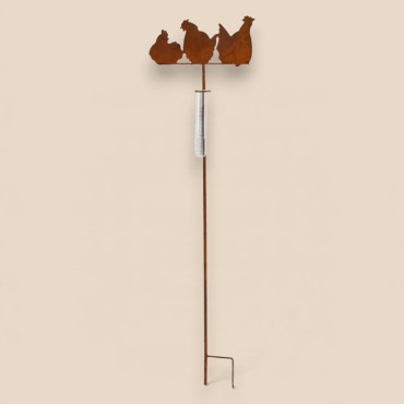 Pluviomètre poules fer rouille 28x1x105cm