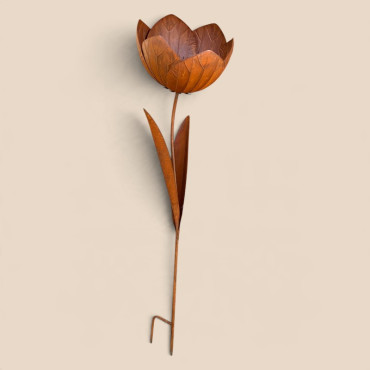 Tuteur Jardin Fleur ouverte fer rouille 38x38x144cm