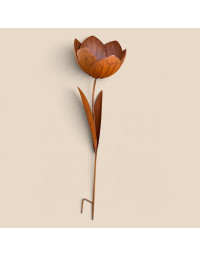 Tuteur Jardin Fleur ouverte fer rouille 38x38x144cm
