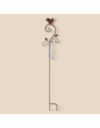 Pluviomètre à planter oiseau fer rouile 16x7x101cm