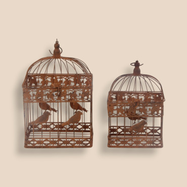 Ensemble 2 cages plantes oiseaux fer 27x19x42cm