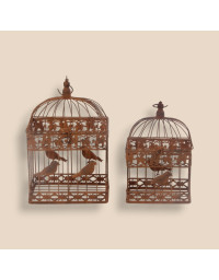 Ensemble 2 cages plantes oiseaux fer 27x19x42cm