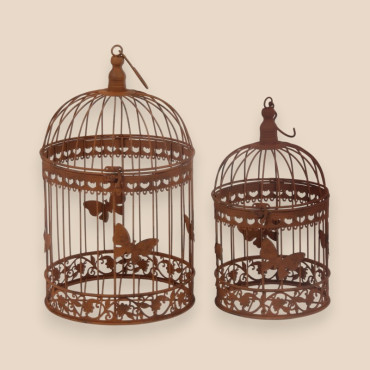 Ensemble 2 cages plantes papillon fer 25x25x50cm